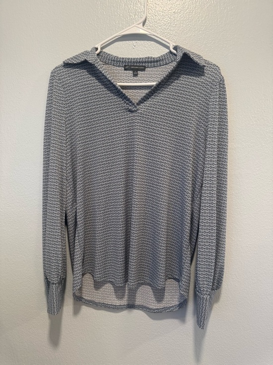 Adrianna Papell Other - Adrianna Papell Light Blue Patterned Long-Sleeve Blouse Size Small